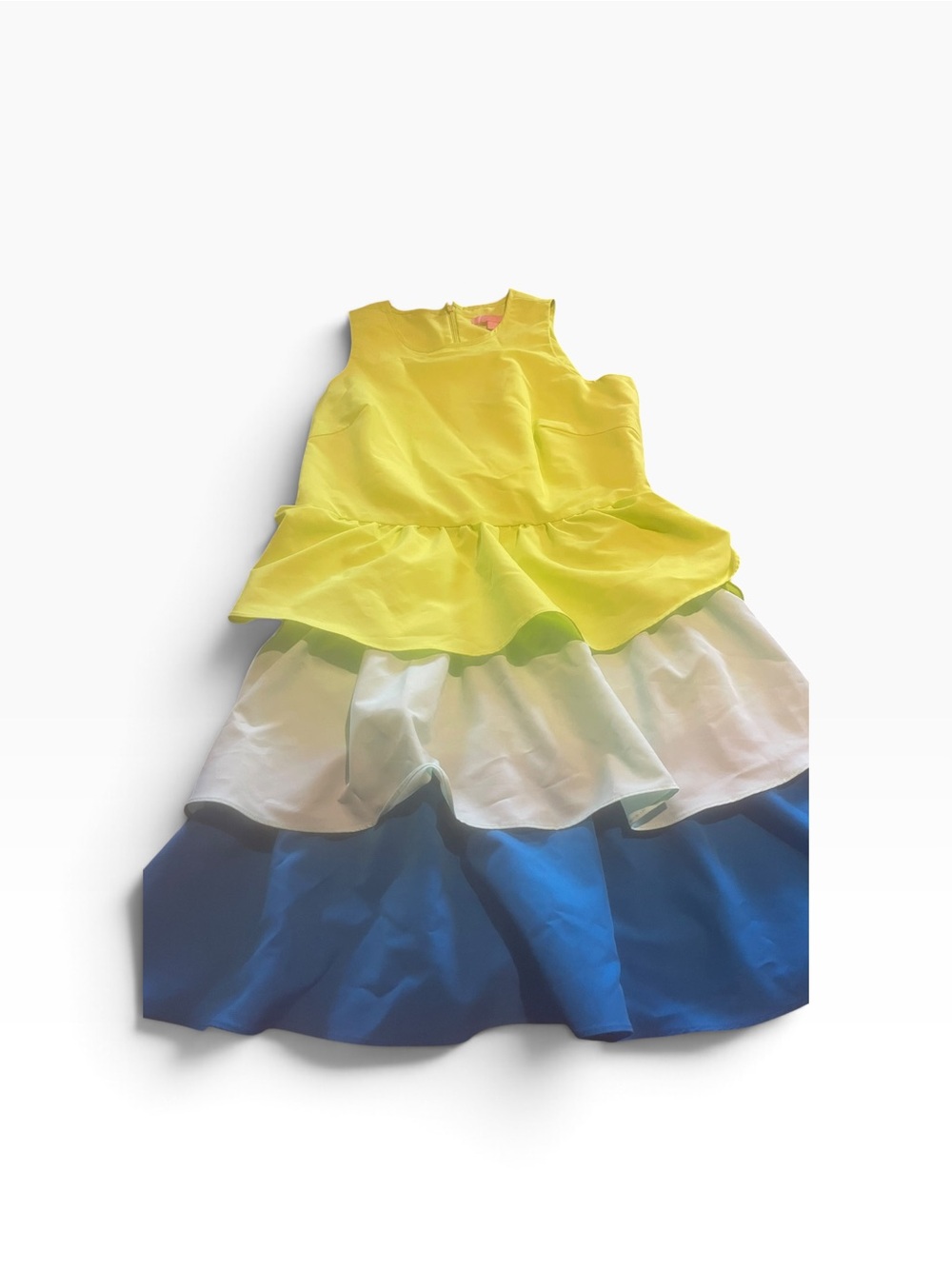 LTD Yellow White Blue Tiered ladies Dress lined size 4 excellent condition
